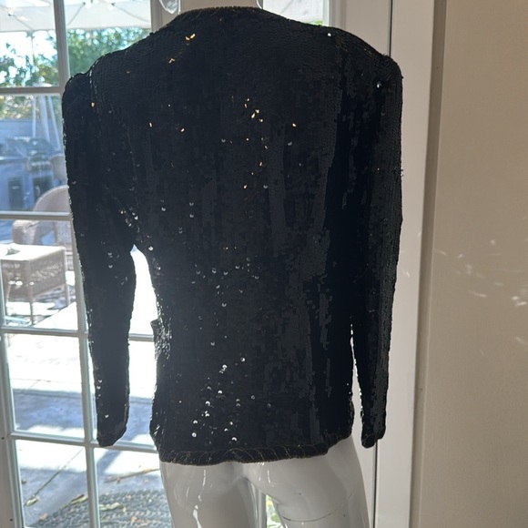 Vintage Crystal Evening Wear Double Breasted Black Sequin & Beaded Blazer Size S - Picture 6 of 11